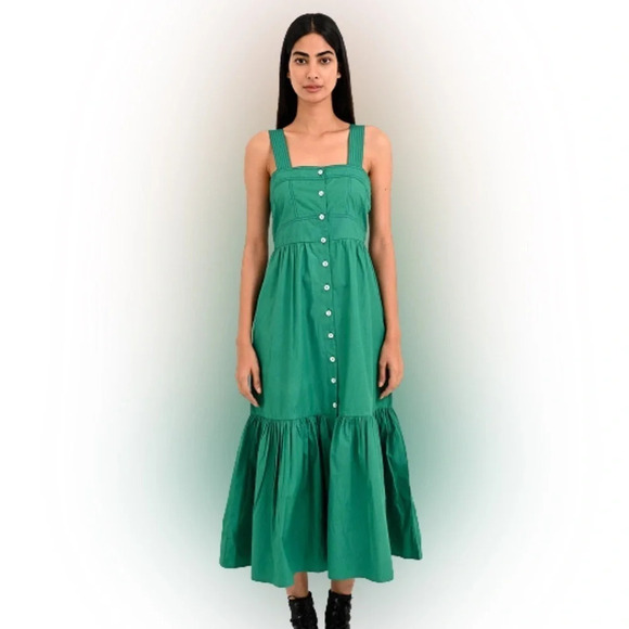 NWT Banjanan Helena Dress Pine Green Smocked Midi - Picture 1 of 7